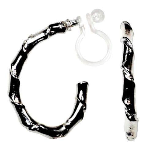 Hoop Invisible Clip On Earrings for Women Not Pierced Gold Small Twisted Hoop Comfortable Silver Large Clip On Earrings - color: Bamboo Hoop Silver