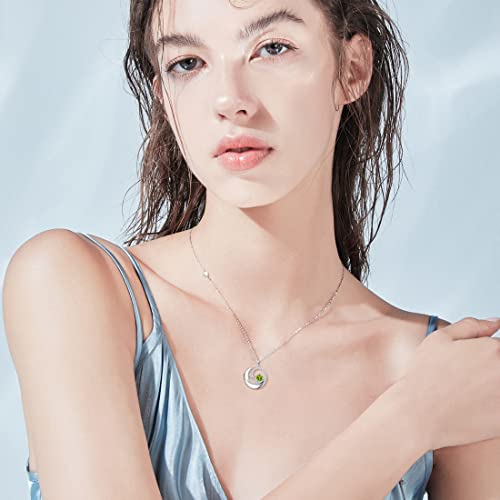 FANCIME Birthstone Necklaces 925 Sterling Silver Moon and Star Pendant Fine Jewelry Birthday Mothers Day Gifts for Mom Wife Her Daughter, Adjustable Chain 16+2" - color: Aug.- Peridot