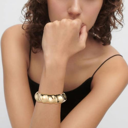 HZMAN Chunky Gold Cuff Bracelets for Women Thick Wide Bangle Bracelet Hammered Open Hinge Wrist Cuff Bracelet Jewelry Gift - color: 10.Twisted Gold