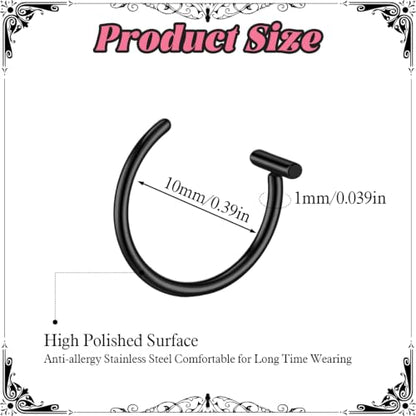 6Pcs Fake Lip Piercing Fake Lip Ring Cuff Stainless Steel Fake Snake Bites Clip on Ear Cuff Cartilage Earring Non Piercing Body Jewelry for Women Men - color: Black