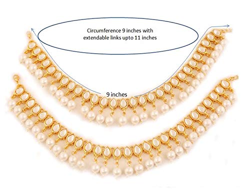 Touchstone Indian anklets for women gold silver payal set jewelry simple jhanjar bollywood handcrafted pretty stylish designer paazeb - style: D050 Gold