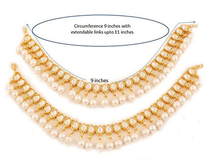 Touchstone Indian anklets for women gold silver payal set jewelry simple jhanjar bollywood handcrafted pretty stylish designer paazeb - style: D050 Gold