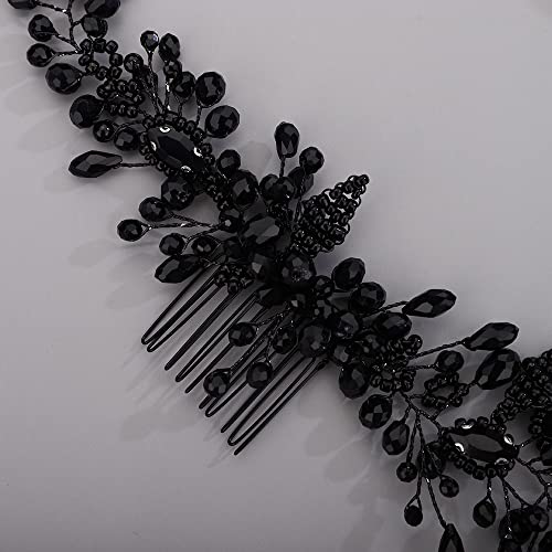 Chargances Crystal Beaded Bridal Hair Vine Comb with Pearls, Black Rhinestone Handmade Headpiece for Wedding, Prom, Flower Girl - color: Black