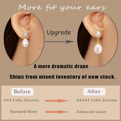 Pearl Drop Earrings Cubic Zirconia Stone Pearl Stud Earrings for Prom, Bridesmaids, Birthday Women Jewelry - color: Clear CZ Stone