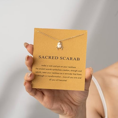 Baydurcan Dainty Gold Necklace for Women Ankh Mom Jesus Sun Star Necklace | 14K Gold Plated Pendant Necklaces Gifts for Friends Sister Mother, Birthday, Christmas, Graduation, Inspirational Gifts - style: Scarab