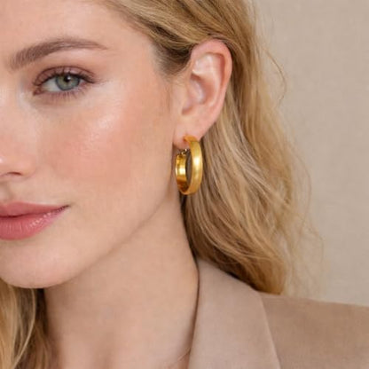 14K Gold Hoop Earrings for Women Chunky Large Gold Earrings 40mm | 14 carat 14 kt 14k solid gold hoop earrings