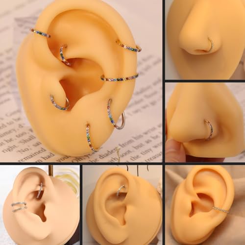 PEAKLINK Nose Ring 316L Surgical Steel Helix Cartilage Conch Earring with Gem Septum Clicker Daith Rook Tragus Lip Belly Ear Lobe Piercing Jewelry Nose Hoop, Diameter 5mm to 12mm - color: Black with Clear CZ