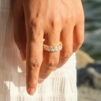STORYJEWELLERY Eternity Band Rings for Women, Heart Ring, Gold Plated Wedding Bands for Women, Purity Ring, Cubic Zirconia Travel Rings
