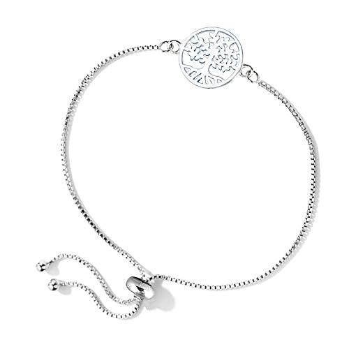 Charmsy 925 Sterling Silver Sliding Bolo Bracelet for Women | Women's Italian Handmade Adjustable Bolo Bead Ball Slider Bracelet - style: Tree-of-Life Bolo