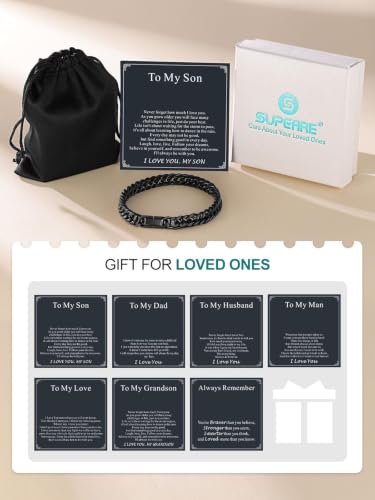 Supcare Unique Anniversary Birthday Valentines Fathers Day Stainless Steel Cuban Link Bracelets for Men Him, To My Man Dad Husband Love Always Remember Wrist Chain Bracelet Jewelry Gifts - color: C-Black 01 To My Son, size: 8.3 Inches-8mm Width
