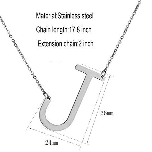 MOMOL Sideways Initial Necklace 18K Gold Plated Stainless Steel Large Big Letters Pendant Necklace Script Name Monogram Necklaces for Women - color: J