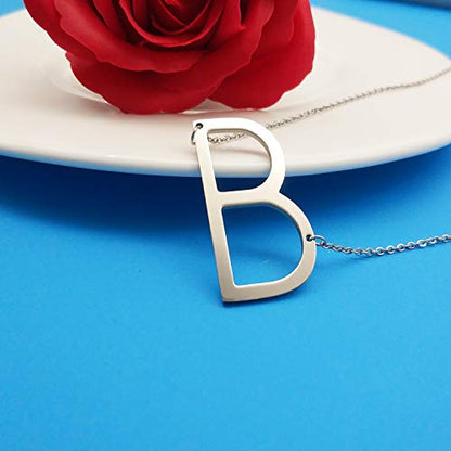 MOMOL Sideways Initial Necklace 18K Gold Plated Stainless Steel Large Big Letters Pendant Necklace Script Name Monogram Necklaces for Women - color: B