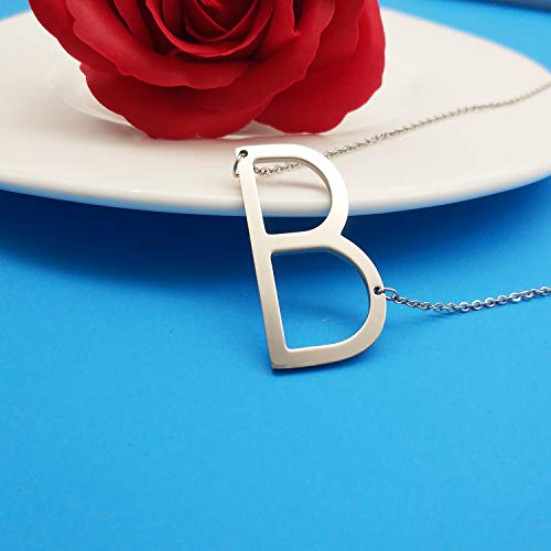 MOMOL Sideways Initial Necklace 18K Gold Plated Stainless Steel Large Big Letters Pendant Necklace Script Name Monogram Necklaces for Women - color: B
