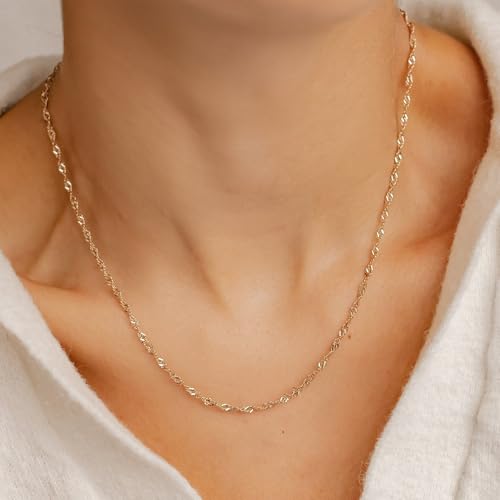 14K Gold Plated Chain Necklace for Women Trendy - 925 Sterling Silver Clasp | Waterproof Dainty Choker Necklace, 14/16/18/20 inch Thin Simple Box Figaro Chain Herringbone Necklace Jewelry for Women Men - color: Singapore
