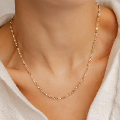 14K Gold Plated Chain Necklace for Women Trendy - 925 Sterling Silver Clasp | Waterproof Dainty Choker Necklace, 14/16/18/20 inch Thin Simple Box Figaro Chain Herringbone Necklace Jewelry for Women Men - color: Singapore