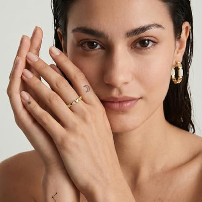 Cross Ring 14K Gold Plated 925 Silver with CZ, Stackable Rings - color: Love 14K Gold, size: 7