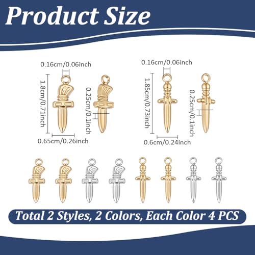 UNICRAFTALE Sword Pendants Stainless Steel Dagger Charms Punk Earring Sword Charms Metal Bracelets Charm for DIY Jewelry Making - color: Golden & Stainless Steel