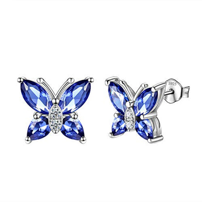 Butterfly Birthstone Stud Earrings - Women 925 Sterling Silver Butterflies Birthstone Stud Earrings Birthday Gift for Women - color: L.December