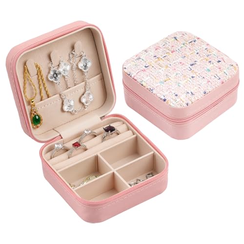 Stylish Portable Mini jewelry box, Travel jewelry organizer (Pink) | Travel jewelry case with cotton yarn knitting top, Thank you gifts for women, Birthday gifts for girls. - color: pink