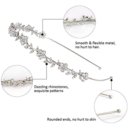 Wecoe 4 Pack Silver Rhinestone Headband Flower Girl Bridal Wedding Headband Crystal Headpiece Flower Leaf Butterfly Metal Hairband Girls Hair Accessories For Women Girls Gifts | Sparkling crystal silver headbands, perfect for bridal & party looks - color: