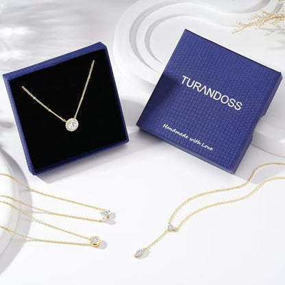 Turandoss Cubic Zirconia Necklace for Women, 14K Gold Plated Necklace | Gold Choker Necklace for Women, Trendy CZ Pearl Necklace, Simple Wedding Prom Jewelry, Bridesmaids Gifts - color: Y Shaped Zircon
