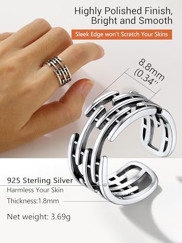 PROSILVER 925 Sterling Silver Adjustable Open Ring for Women, Solid Sterling Silver Stackable Ring, knuckle Finger Ring, Pinky Ring, Come with Box - style: 08 Antique Silver Ring