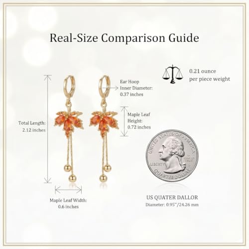 Sonateomber Christmas Tree Dangle Small Gold Hoop Earrings for Women, Cute Sparkly CZ Rhinestone Maple Clover Leaf Drop Earings Thanksgiving Holiday Accessories Fashion Jewelry Gift - color: Fall Maple
