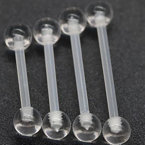 Clear Barbell Piercing Set for Women Men 14 G Acrylic Tongue Piercings Retainers Bars Kit Long Hypoallergenic Belly Button Ring Plastic Nipple Rings Jewellery Cute Body Jewelry 12 pcs - size: 1.6*38+5