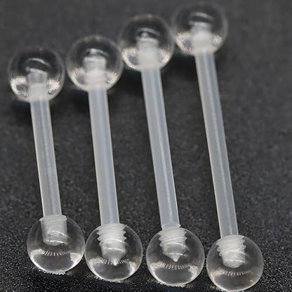Clear Barbell Piercing Set for Women Men 14 G Acrylic Tongue Piercings Retainers Bars Kit Long Hypoallergenic Belly Button Ring Plastic Nipple Rings Jewellery Cute Body Jewelry 12 pcs - size: 1.6*32+5