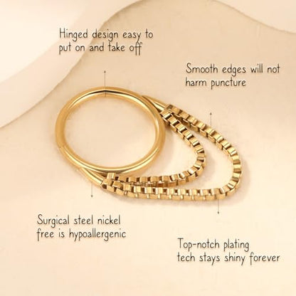 AROWRO Chain Septum Rings 316L Surgical Steel Septum Clicker Daith Piercing Jewelry Dangle Nose Rings for Women 16G 8/10mm Conch Cartilage Hoop Seamless Hinged Septum Jewelry with Clear CZ/Opal - color: Style-4-Gold double chains, size: 16G-8mm