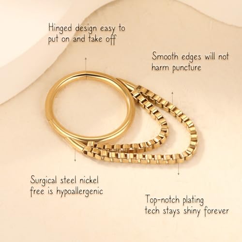 AROWRO Chain Septum Rings 316L Surgical Steel Septum Clicker Daith Piercing Jewelry Dangle Nose Rings for Women 16G 8/10mm Conch Cartilage Hoop Seamless Hinged Septum Jewelry with Clear CZ/Opal - color: Style-4-Gold double chains, size: 16G-10mm