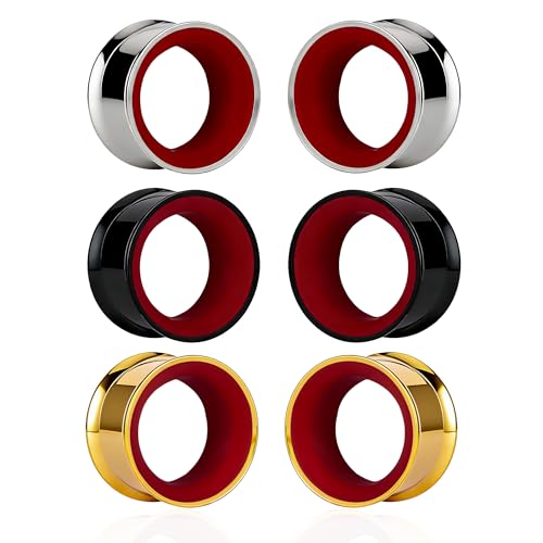 DOEARKO 6PCS Heart Shape Ear Tunnels Plugs Stainless Steel Hollow Double Flared Ear Gauges Tunnels Stretcher Body Piercing Earring Jewelry for Women Men 8mm-19mm - color: 3P-MR, size: 16 mm