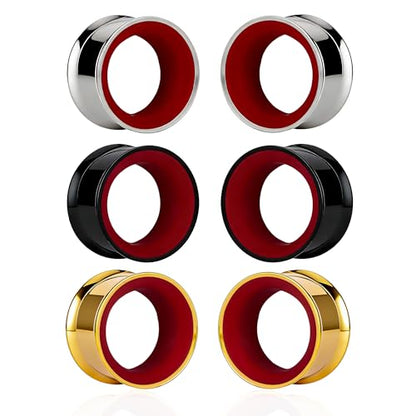 DOEARKO 6PCS Heart Shape Ear Tunnels Plugs Stainless Steel Hollow Double Flared Ear Gauges Tunnels Stretcher Body Piercing Earring Jewelry for Women Men 8mm-19mm - color: 3P-MR, size: 10 mm