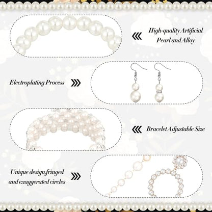 BBTO 8 Pcs Pearl Necklace and Earrings Set for Women Pearl Jewelry Set Faux Necklace Earrings Simulated Bracelets - style: Delicate Style