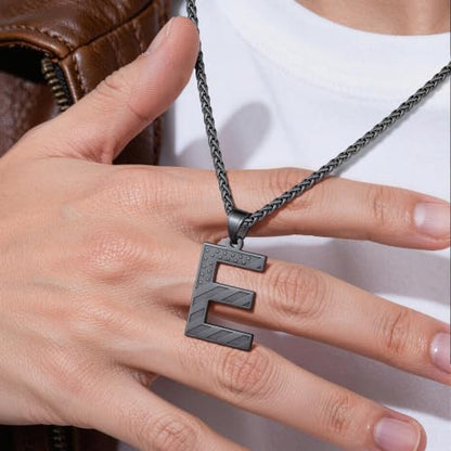 Initial Necklace for Men Stainless Steel Pendent Chain Personalized A-Z Letter Necklaces Black/Gold/Silver Christmas Jewelry Gifts - color: Silver, style: Initial-M