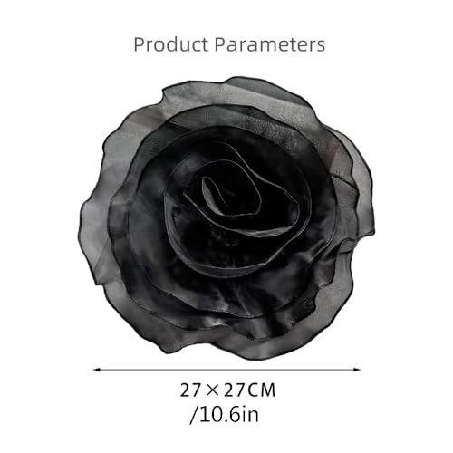 10inch Extra Large Flower Brooch Pin for Women Fashion Dainty Organza Satin Fabric Big Camellia Brooches Lapel Pins Wedding Dance Party Dress Accessories Exaggerated Jewelry Gift - color: 10 inch Black