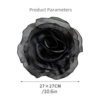 10inch Extra Large Flower Brooch Pin for Women Fashion Dainty Organza Satin Fabric Big Camellia Brooches Lapel Pins Wedding Dance Party Dress Accessories Exaggerated Jewelry Gift - color: 10 inch Black