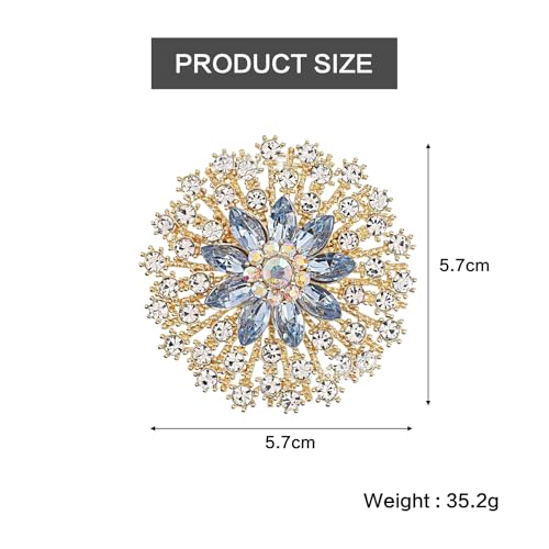 QCWN Large Flower Brooches and Pins for Women Vintage Rhinestone Sunflower Brooch Costume Jewelry Lapel Hat Pins for Wedding Dresses Bouquet Gifts - style: 1Pcs Light Blue Snowflake