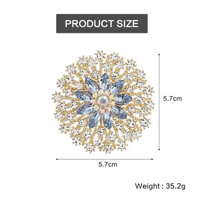 QCWN Large Flower Brooches and Pins for Women Vintage Rhinestone Sunflower Brooch Costume Jewelry Lapel Hat Pins for Wedding Dresses Bouquet Gifts - style: 1Pcs Light Blue Snowflake