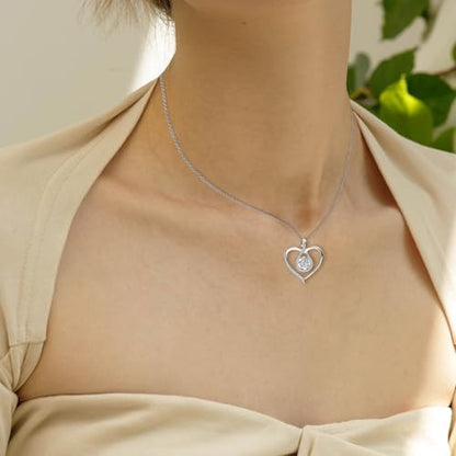 Sterling Silver Pendant Necklace Charms Hypoallergenic Fashion Jewelry Dainty Valentines Day Birthday Gift for Women - style: Heart with Rose Flower