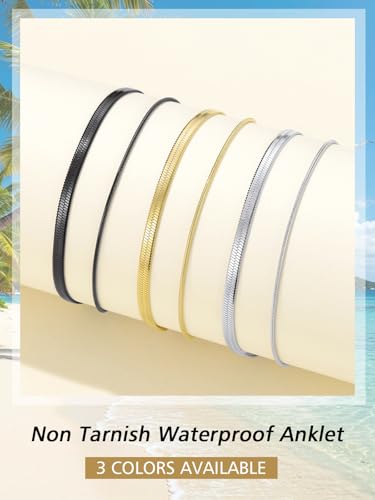 FindChic Ankle Bracelets for Women, Silver/Black/Gold Plated Layered Stainless Steel Anklets, Non-Tarnish Adjustable Waterproof Trendy Foot Jewelry for Beach Summer - style: Layered Snake Chain-Gold