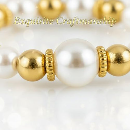 8pcs Faux Pearl Bracelets for Women, Stackable Stretchy Bridal Jewelry Set, Elastic Layered Bracelets for Wedding Bridesmaid Party Prom Christmas - color: golden