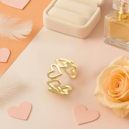 Geometric Heart Band Rings Gold Silver Stainless Steel Geometric Finger Rings with Hollow Circle Square Boho Thumb Open Statement Ring for DIY Women Party Decoration - style: Love