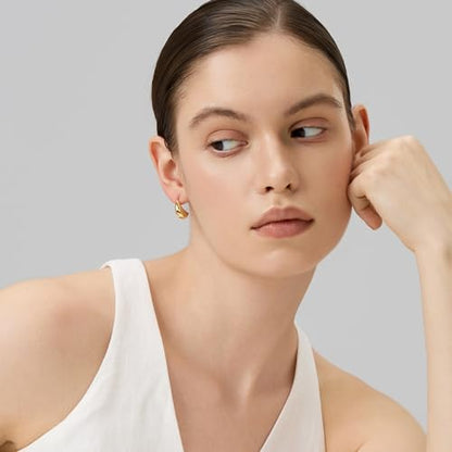 18K Gold Plated Huggie Hoop Earrings for Women, 925 Sterling Silver Post, Hypoallergenic Small Earrings - color: Curved Mini Hoops
