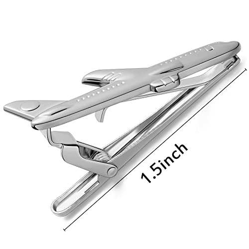 HAWSON 2 inch Tie Clip for Men-Novelty Sport Necktie Bar Clip,Tie Pin,Special Interesting Gift for Men - style: Silver Airplane