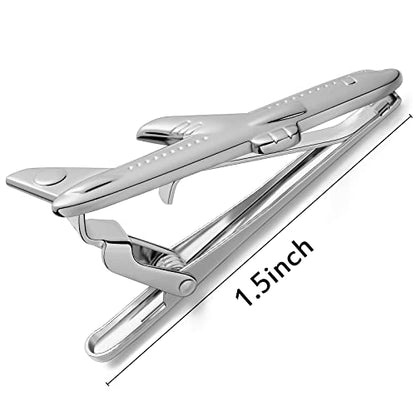 HAWSON 2 inch Tie Clip for Men-Novelty Sport Necktie Bar Clip,Tie Pin,Special Interesting Gift for Men - style: Silver Airplane