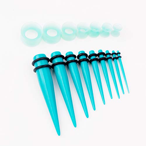 50 Pcs Ear Gauges Stretching Kit 14G-00G | Acrylic Tapers and Plugs Silicone Tunnels, Gauge Expanders Stretching Kit, Piercing Earring Jewelry for Men and Women - color: Turquoise