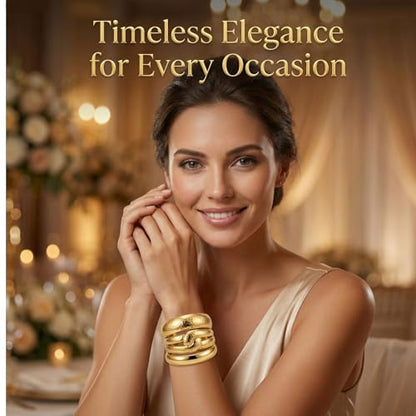 chunky gold bracelets, big gold bangles for women, and elegant gold thick bangles for women, layered wide bracelets for bridesmaids, weddings, graduations, birthdays, mother-daughter gifts