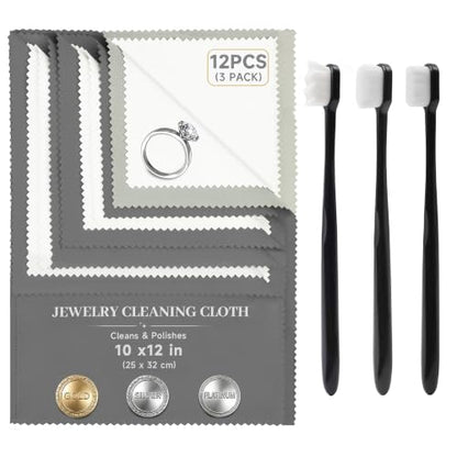 6 PCS Large Silver Polishing Cloth Kit, 3 Pack 10" x 12" Jewelry Cleaner Cloths with 3 Soft Brushes, Tarnish Remover & Scratch-Free Cleaner for Silver, Gold, Diamond, Coins, Watches, Deep Gray & Gray - color: Set of 3 Brushes + 3 Cloths(deep Gray, Light G