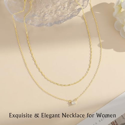 Yowivon Layered Gold Necklaces for Women, Dainty 14K Gold Plated Pendant Necklace, Non Tarnish Cubic Zirconia Stack Choker Necklace, Adjustable Hypoallergenic Trendy Jewelry Gift for Her - style: Gold-Zircon Pendant